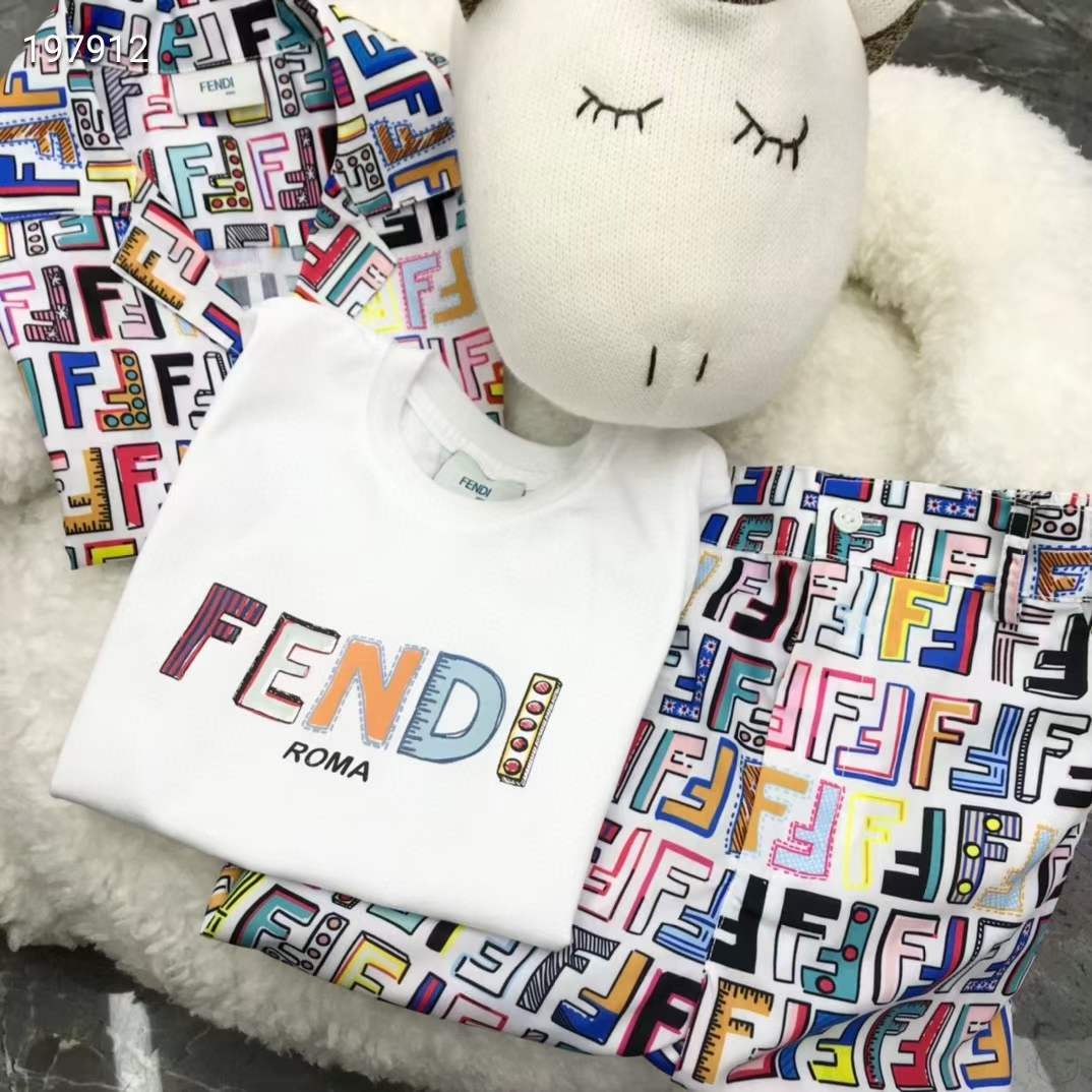 Fendi Kids Colorful Boy's Multicolor Logo-print Outfit Set In White