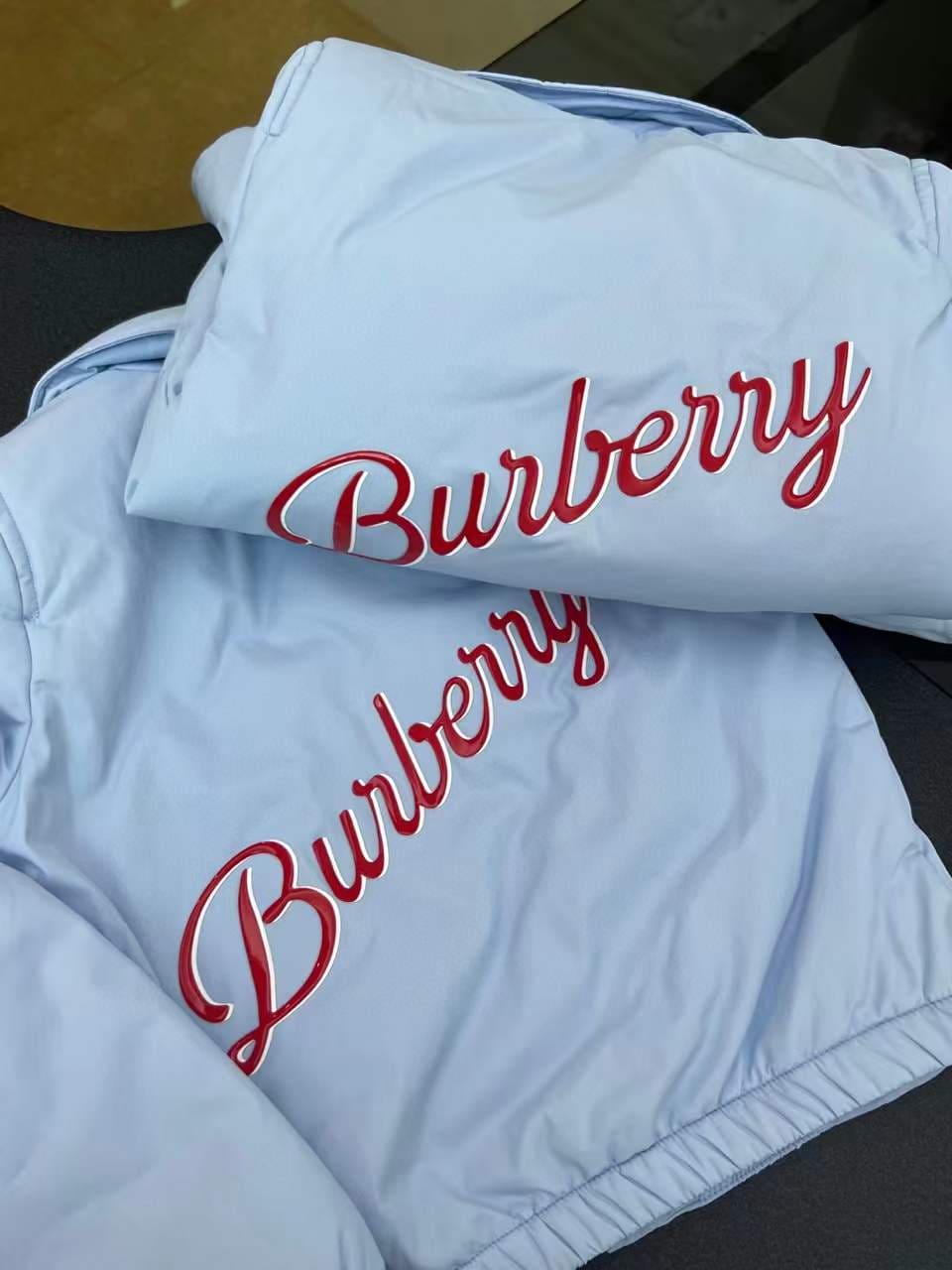 Burberry Kids Logo Print lightly padded Baby Blue Jacket