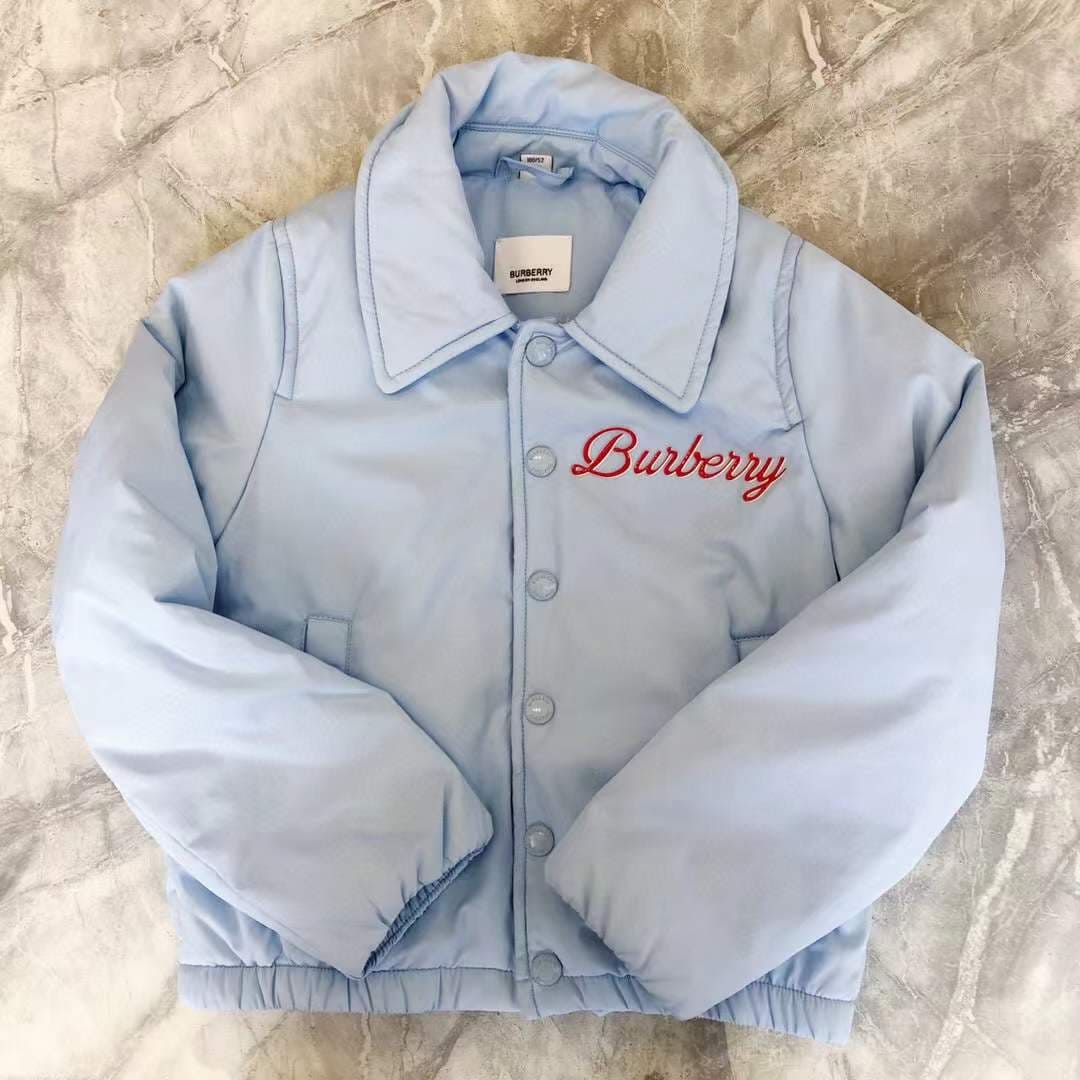 Burberry Kids Logo Print lightly padded Baby Blue Jacket