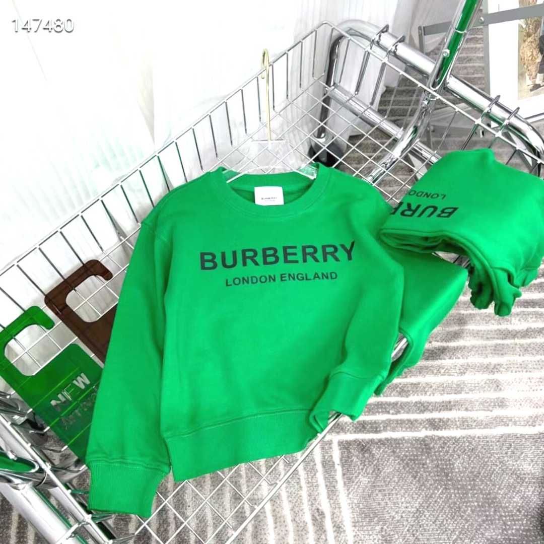 Green Sweatshirt with Burberry Text logo on front chest 