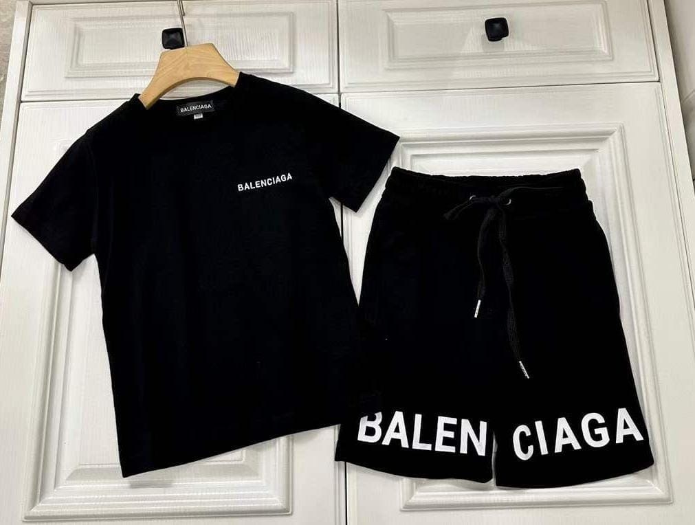 Balenciaga Kids Boys Black polo neck T-shirt and drawstring short Summer Set