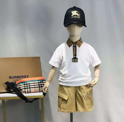 Burberry Boys Summer Cotton Polo Shirt With Vintage Check Trim and Short for Boys