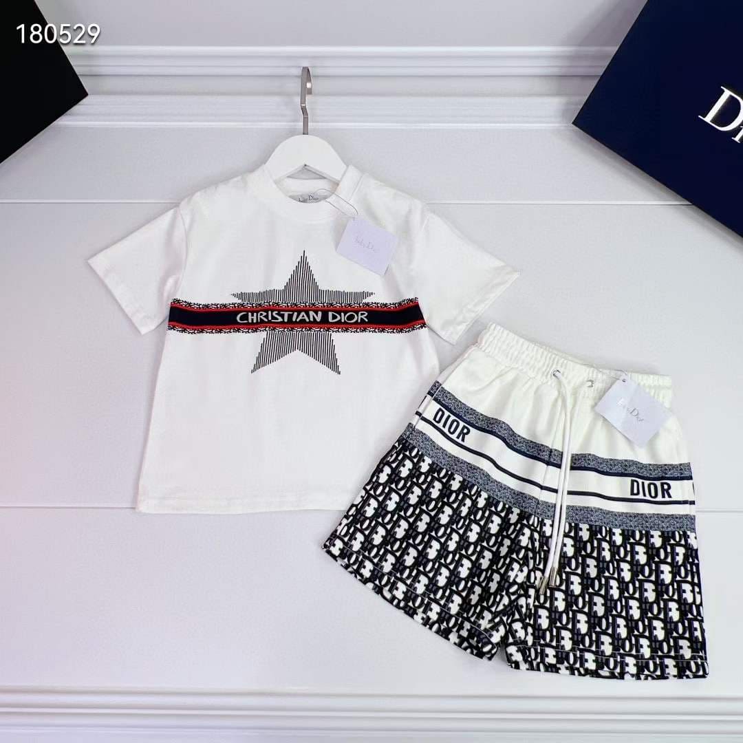 Christian Dior Kids Summer Breathable Cotton T-shirt and shorts casual wear