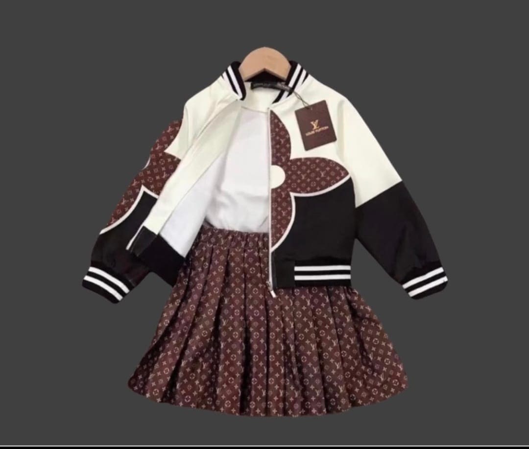 Louis Vuitton Flora Jacket with Brown logo text print skirt