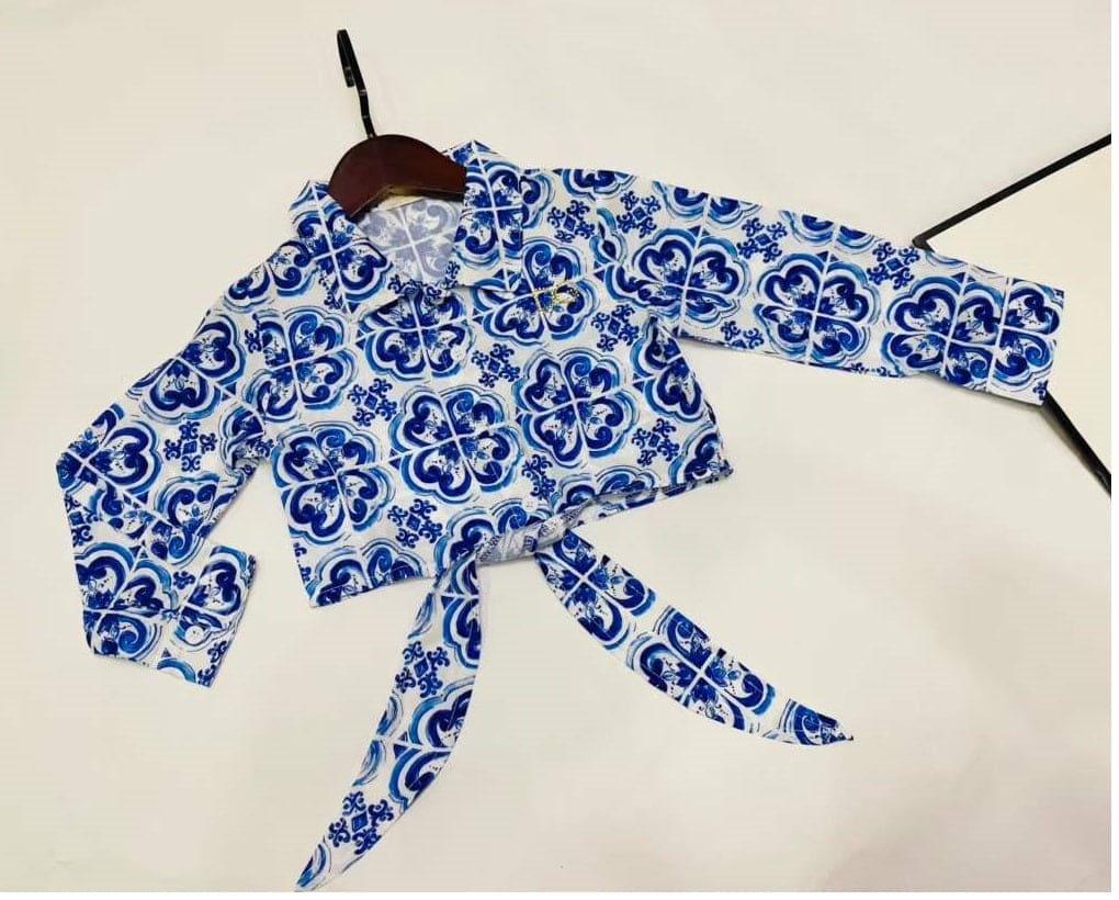 Dolce & Gabbana Kids Printed Cotton Crop Top and Skirt Set.