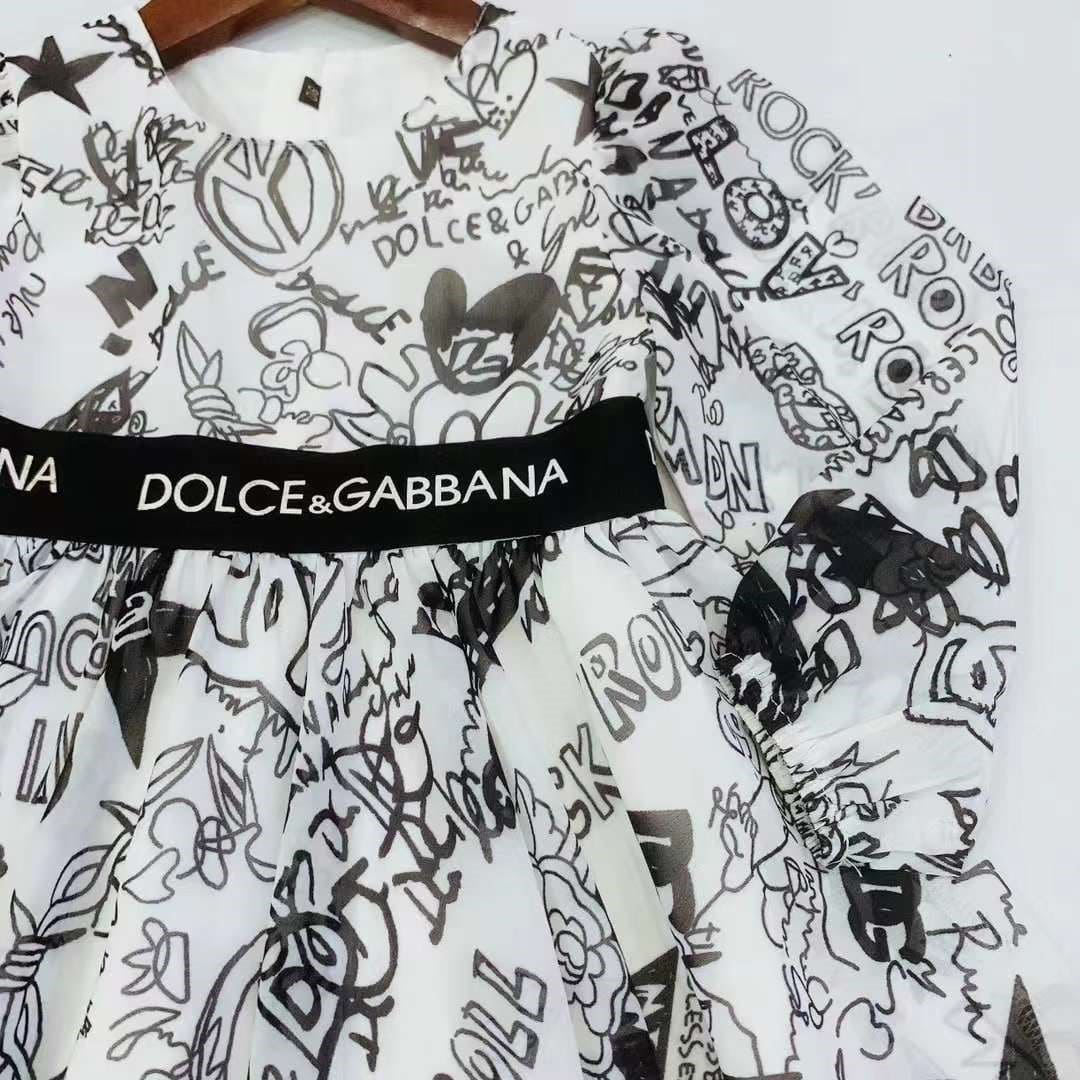 Dolce & Gabbana Kids Mini Me white graffiti rock silk skirt for Girls