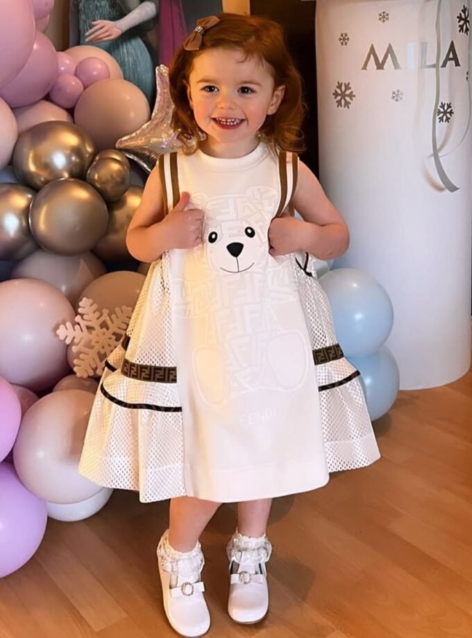 Fendi Kids Teddy Bear Printed Dress In White