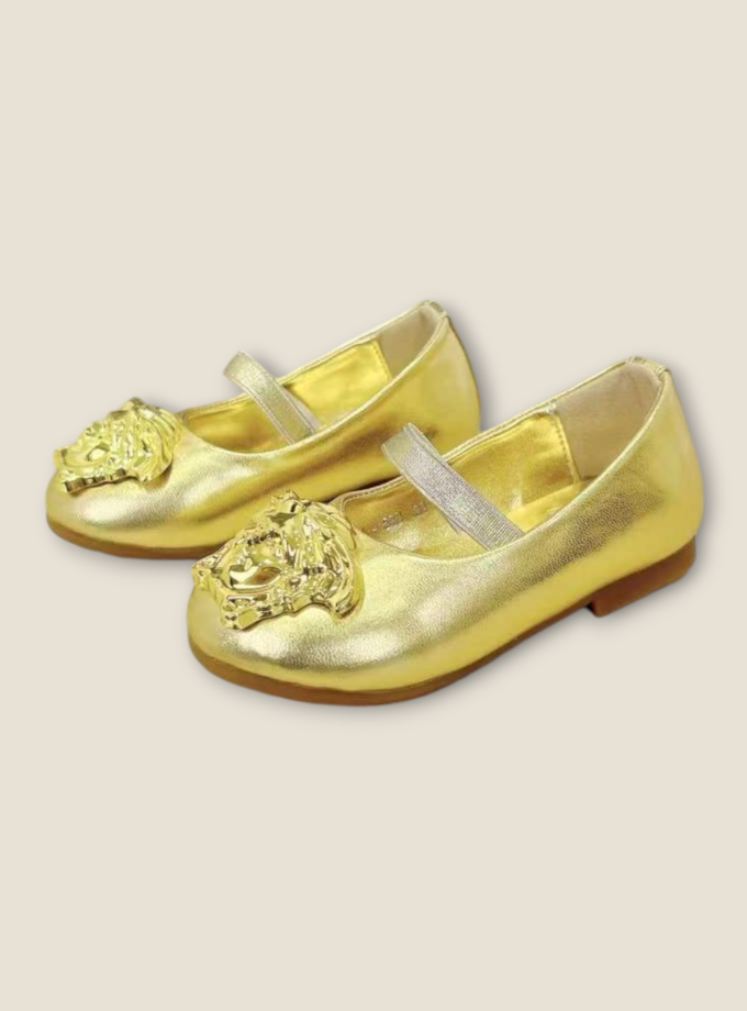 Versace Girls Gold Leather Ballerinas