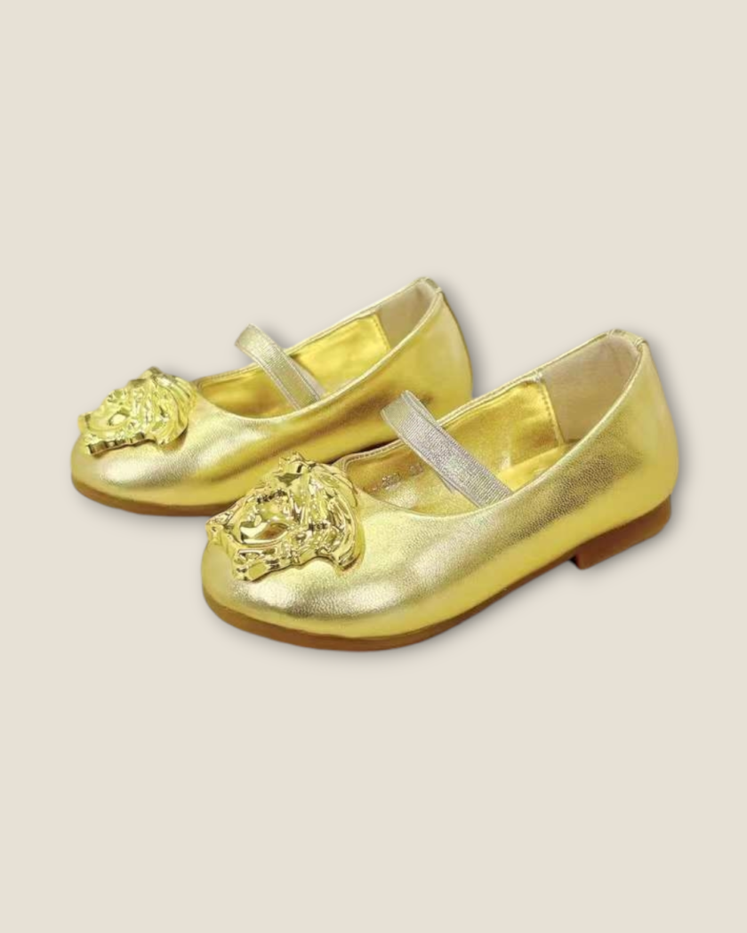 Versace Girls Gold Leather Ballerinas - Image 2