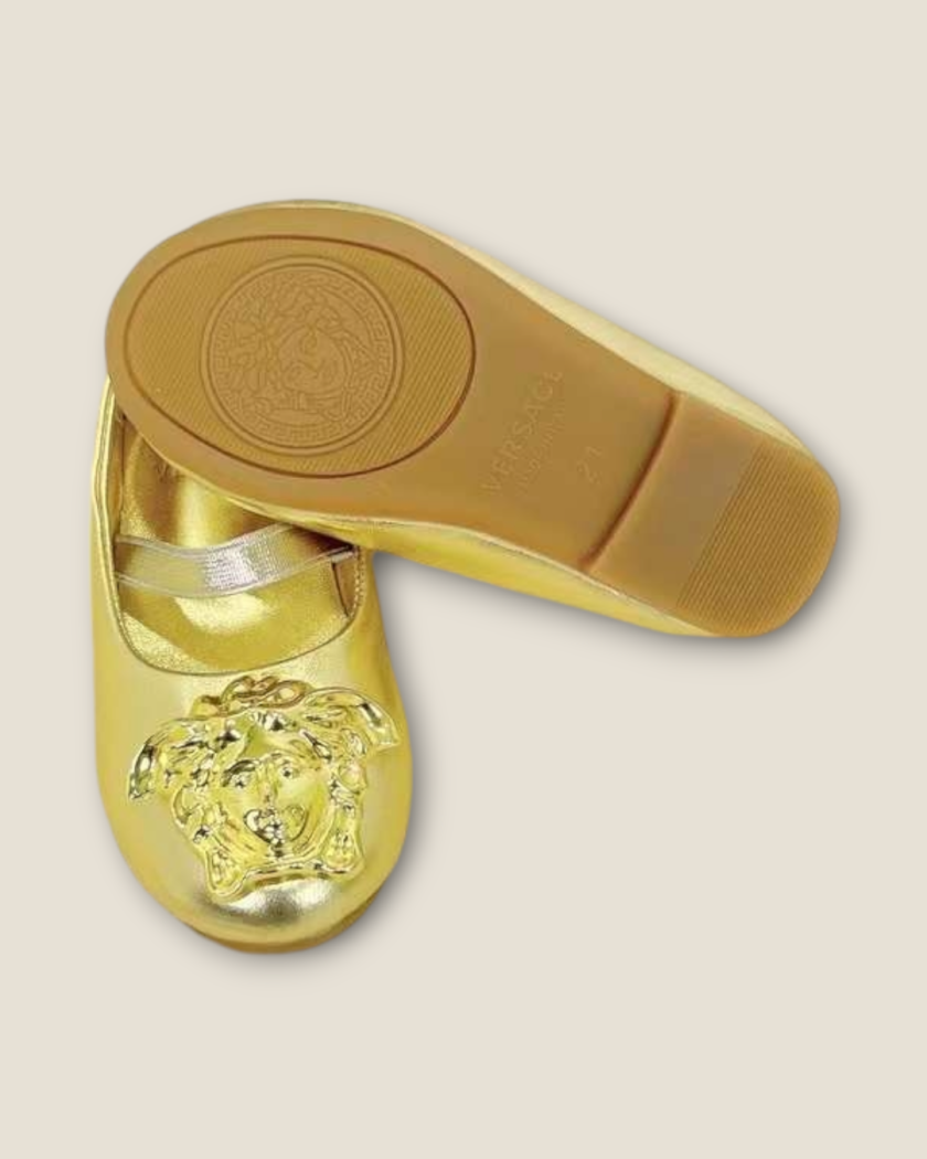 Versace Girls Gold Leather Ballerinas - Image 3