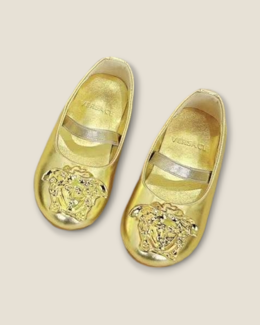 Versace Girls Gold Leather Ballerinas