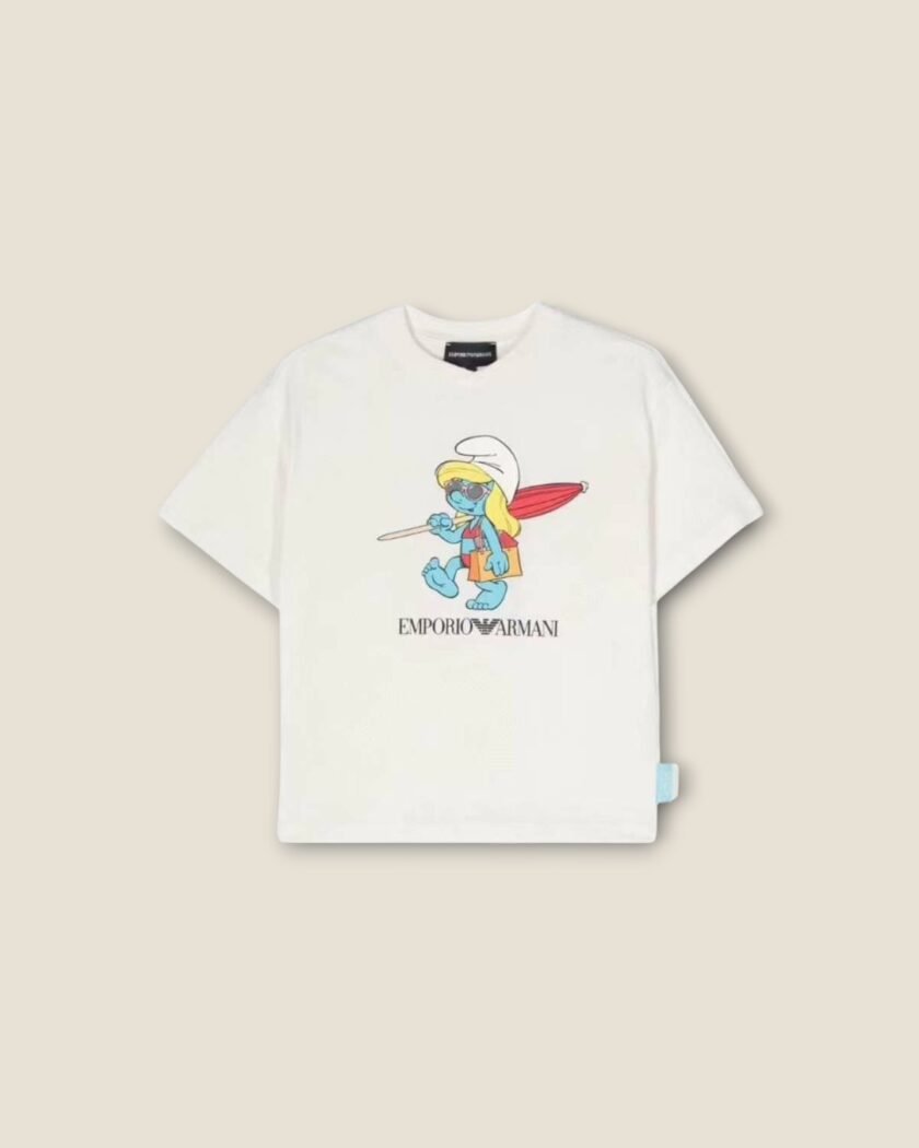 Emporio Armani Boys Smurf Print T-Shirt in White