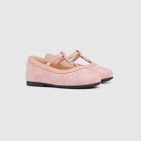 Kids' GG Supreme Ballet Flats – Pink Leather Trim