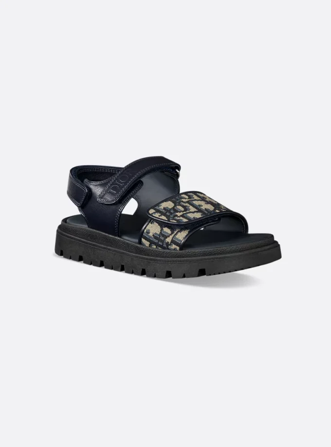Kids' Sandals – Navy Blue Calfskin & Dior Oblique Jacquard