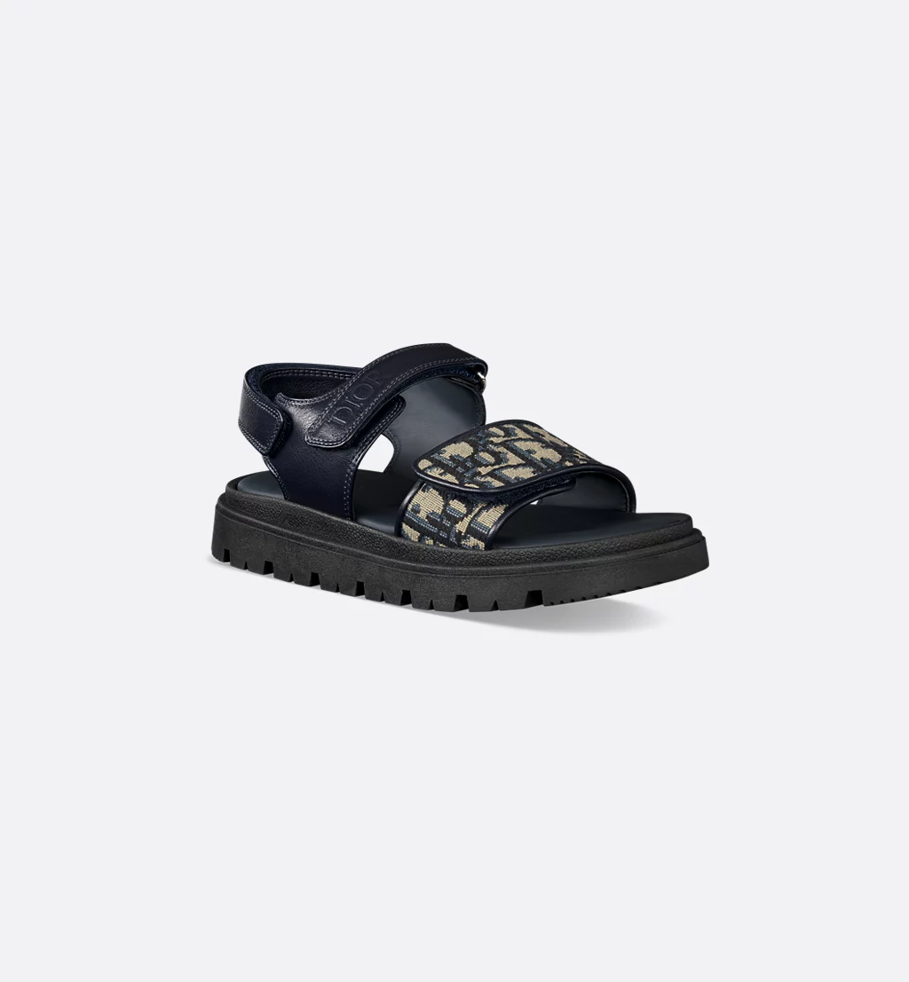Kids' Sandals – Navy Blue Calfskin & Dior Oblique Jacquard - Image 3