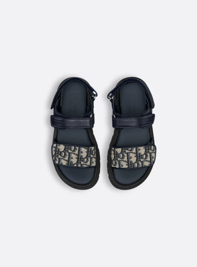 Kids' Sandals – Navy Blue Calfskin & Dior Oblique Jacquard