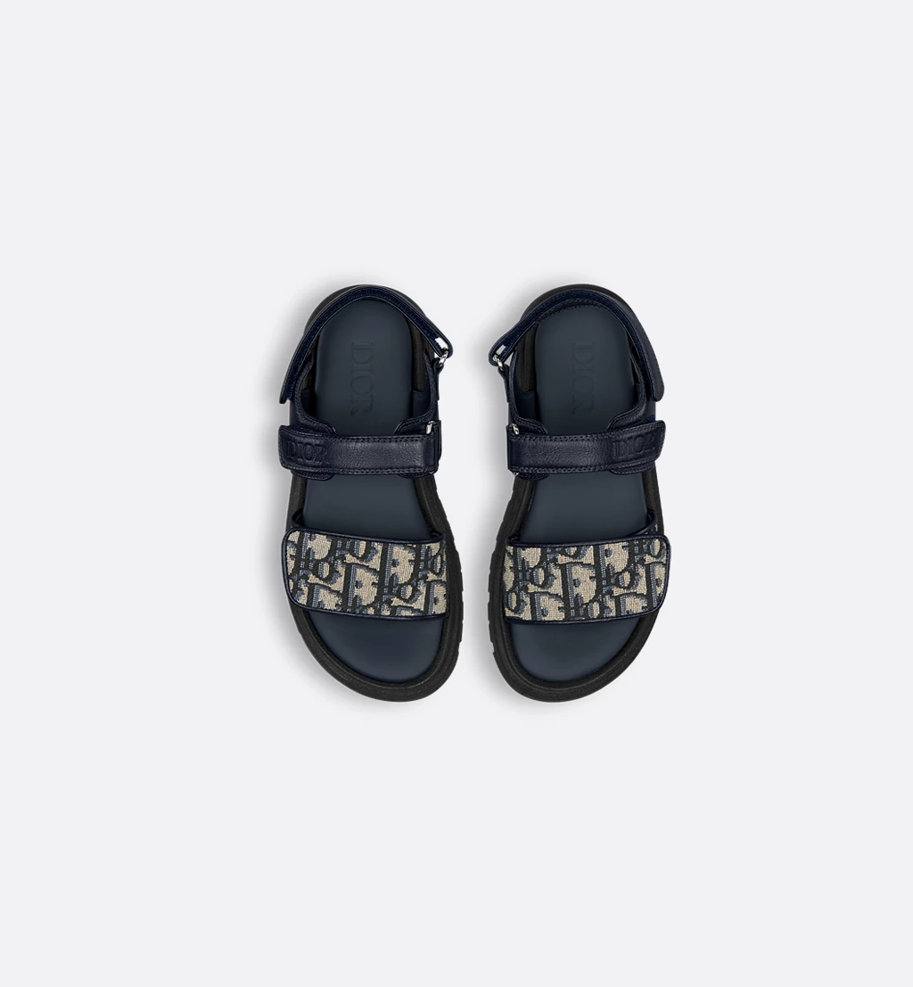 Kids' Sandals – Navy Blue Calfskin & Dior Oblique Jacquard