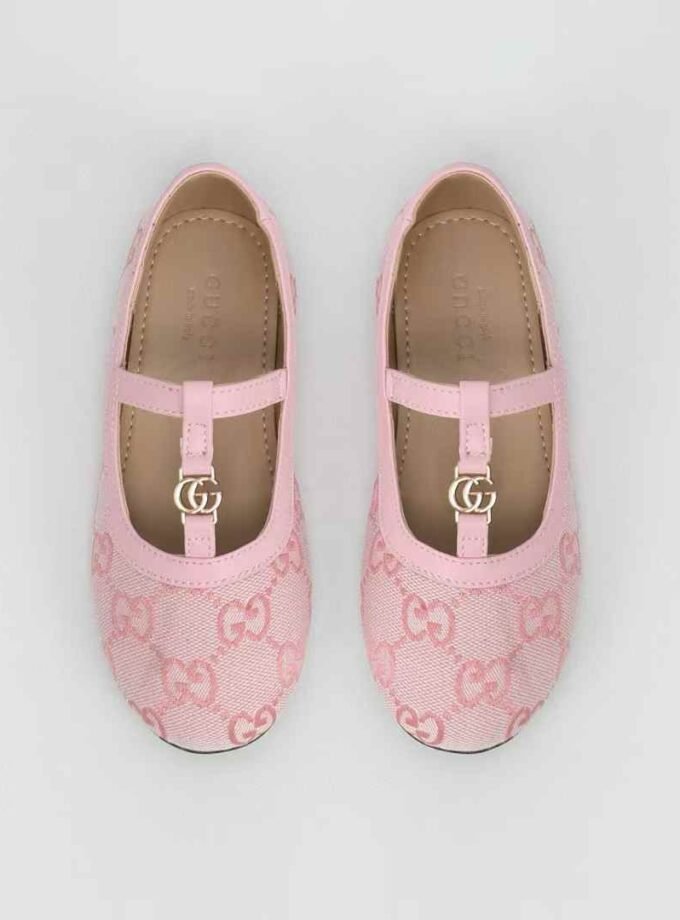 Kids' GG Supreme Ballet Flats – Pink Leather Trim