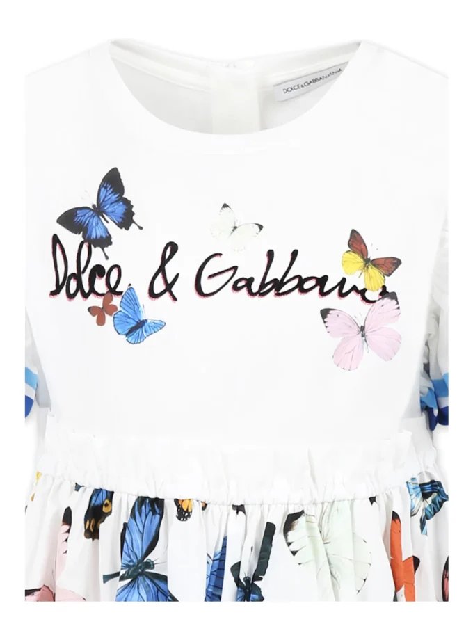 Dolce & Gabbana White Dress For Girl With Butterflies