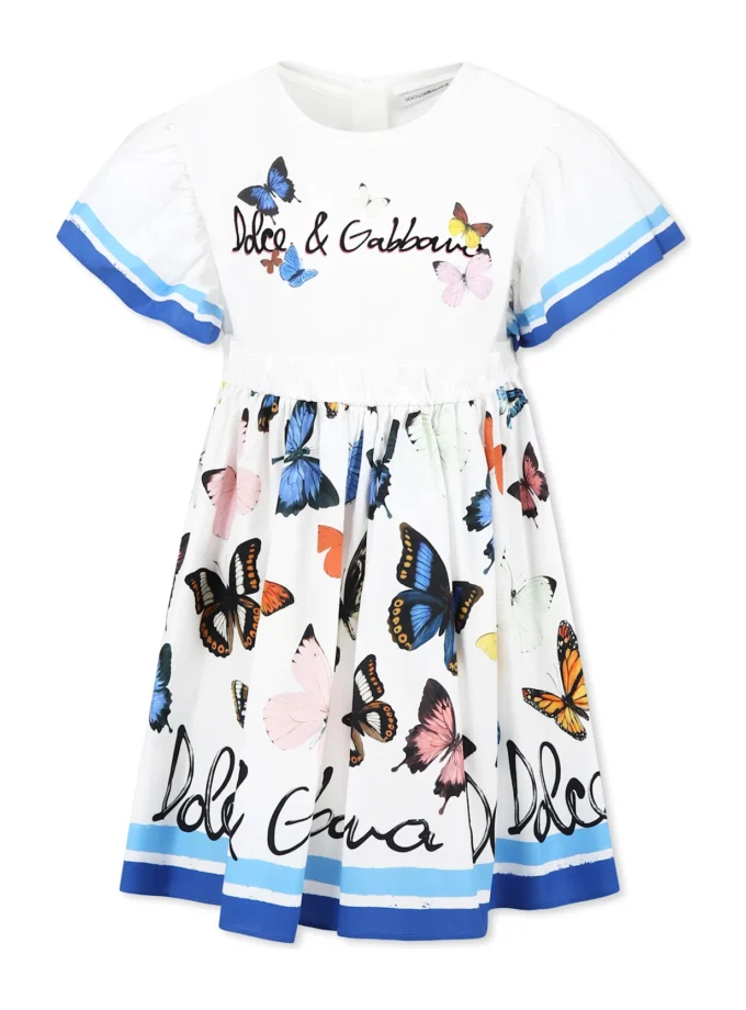 Dolce & Gabbana White Dress For Girl With Butterflies
