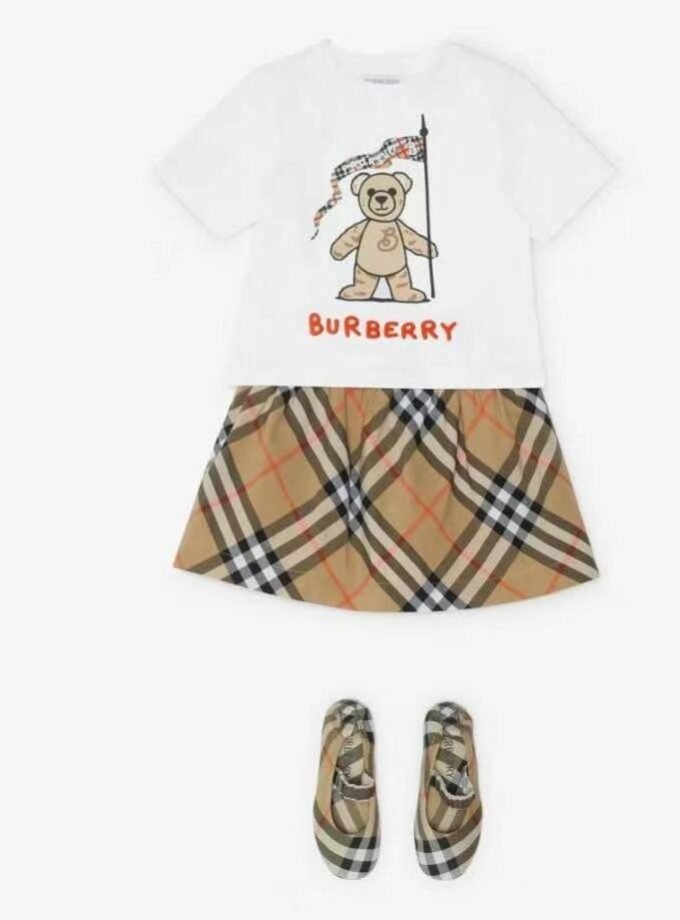 Burberry kids Check Cotton T Shir and skirts