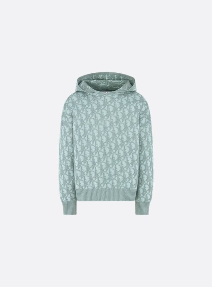 Kids' Hooded Sweater
Aqua Blue Cotton, Wool and Cashmere Knit with Blue Dior Oblique Jacquard