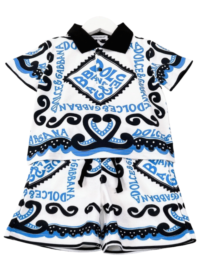 Dolce & Gabbana Kids logo print cotton short and shirt Set