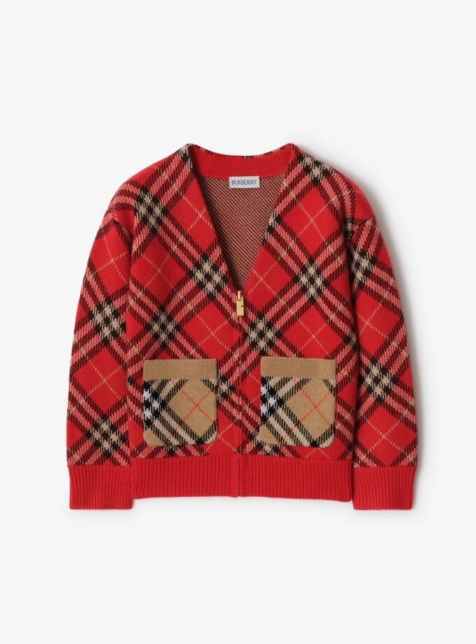 Check Wool Cardigan
Crayon red