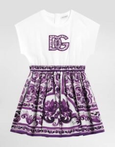 Dolce & Gabbana Purple Majolica-print Dress in Cotton For Girls