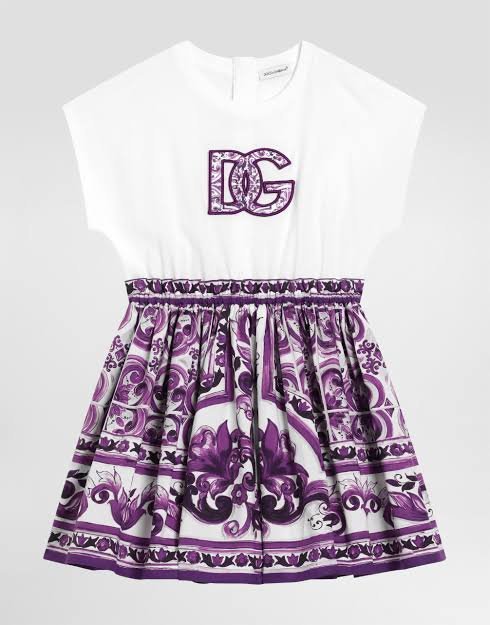 Dolce & Gabbana Purple Majolica-print Dress in Cotton For Girls