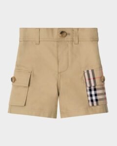 Burberry
Boy's Check-Trim Cotton Cargo Shorts,