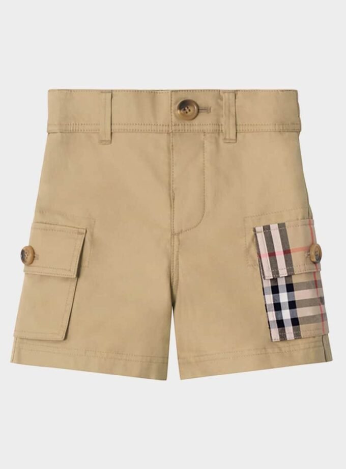Burberry
Boy's Check-Trim Cotton Cargo Shorts,