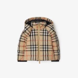 Burberry Check Hooded Puffer Jacket Sand beige