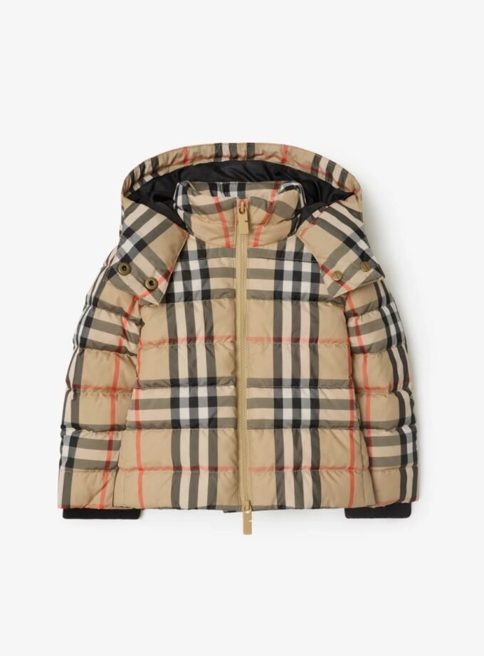 Burberry Check Hooded Puffer Jacket Sand beige