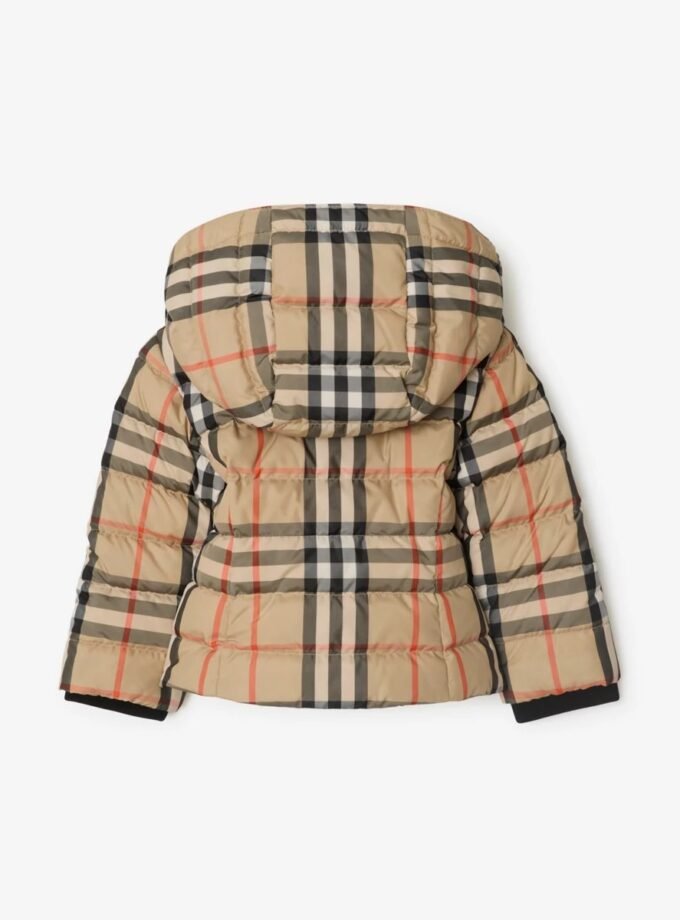 Burberry Check Hooded Puffer Jacket Sand beige
