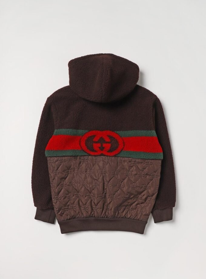 GUCCI
Kids' Interlocking Faux-shearling Hoodie In Brown