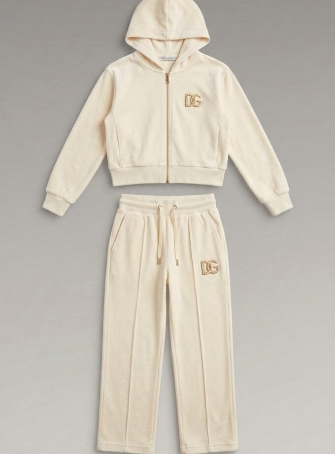 Hooded sweatshirt with pant DG embroidery and rhinestones
